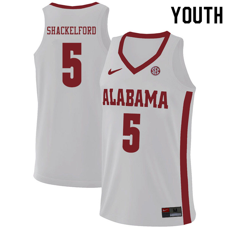 Youth #5 Jaden Shackelford Alabama Crimson Tide College Basketball Jerseys Sale-White